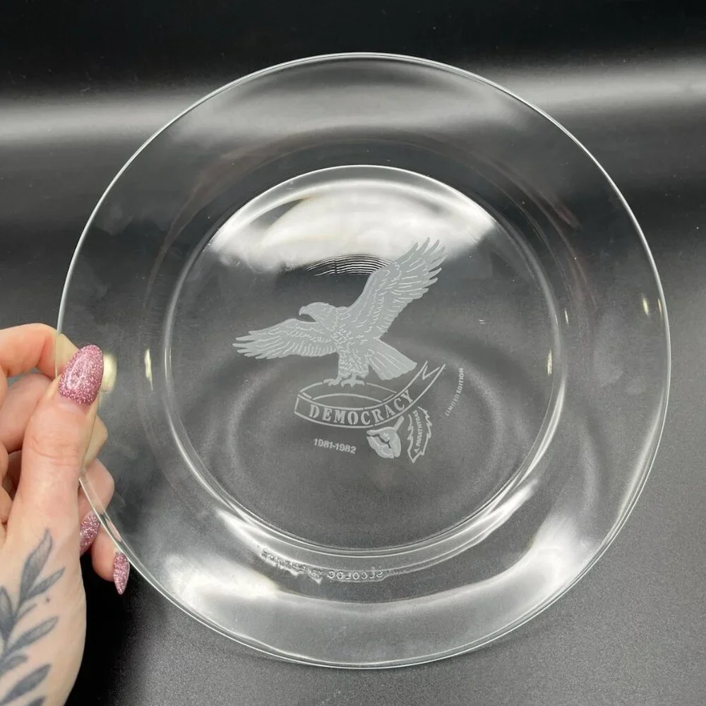 Vintage Arcoroc France American Legion Democracy Eagle Plate 1981-1982 Etched